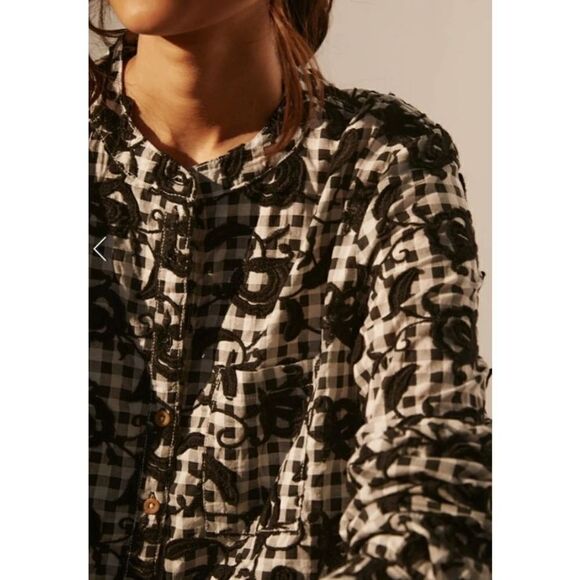 Anthropologie Pilcro The Whitney Trapeze Embroidered Buttondown Shirt Black XS - Picture 4 of 10
